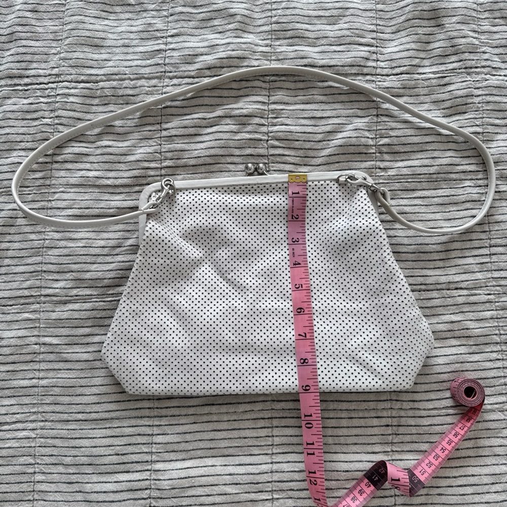 Clare V White Perforated Leather Kiss Lock Handbag Detachable Crossbody Strap - Picture 4 of 12